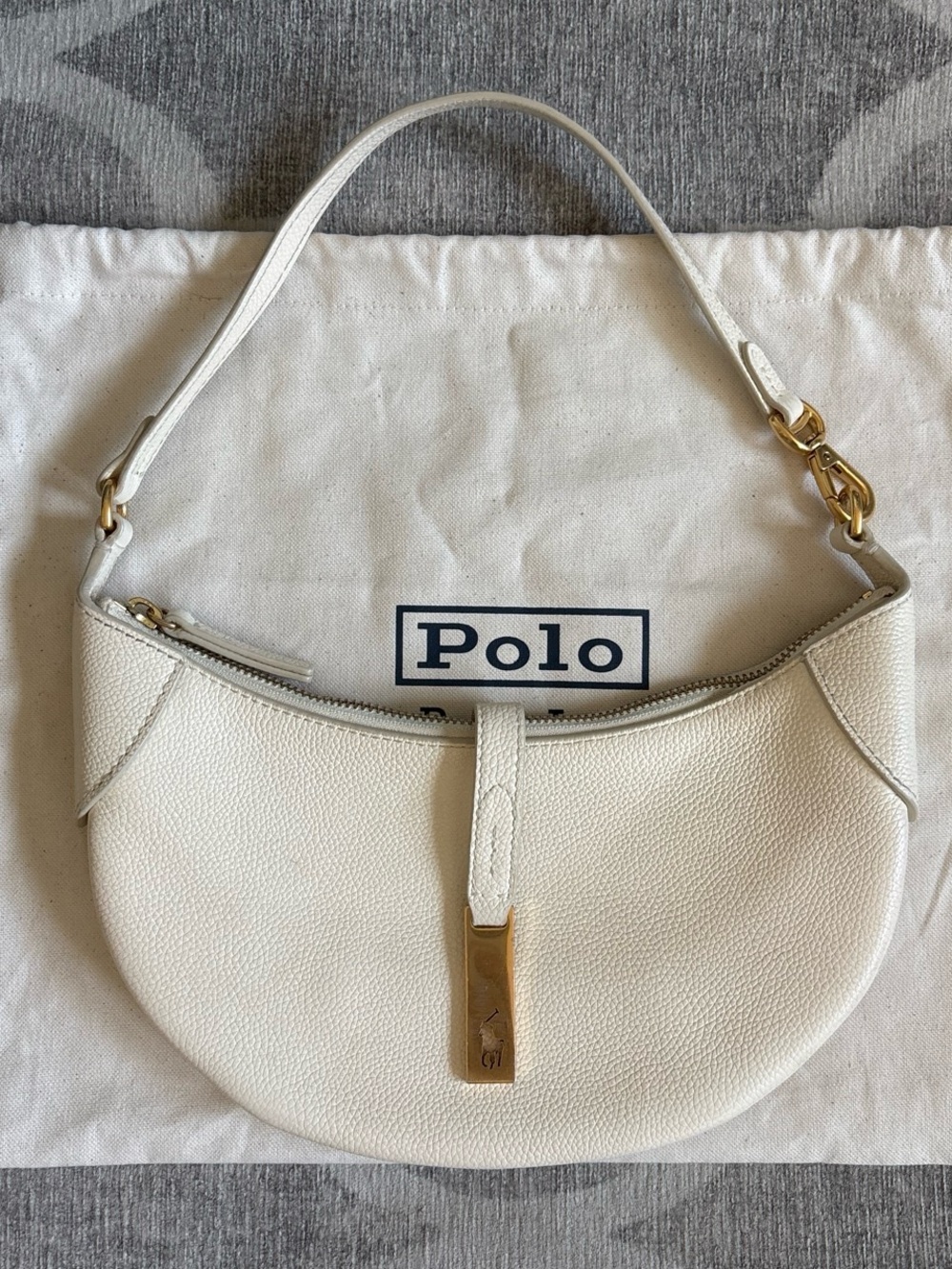 Polo Ralph Lauren Ivory Cream ID Calfskin Leather Crescent Shoulder Bag